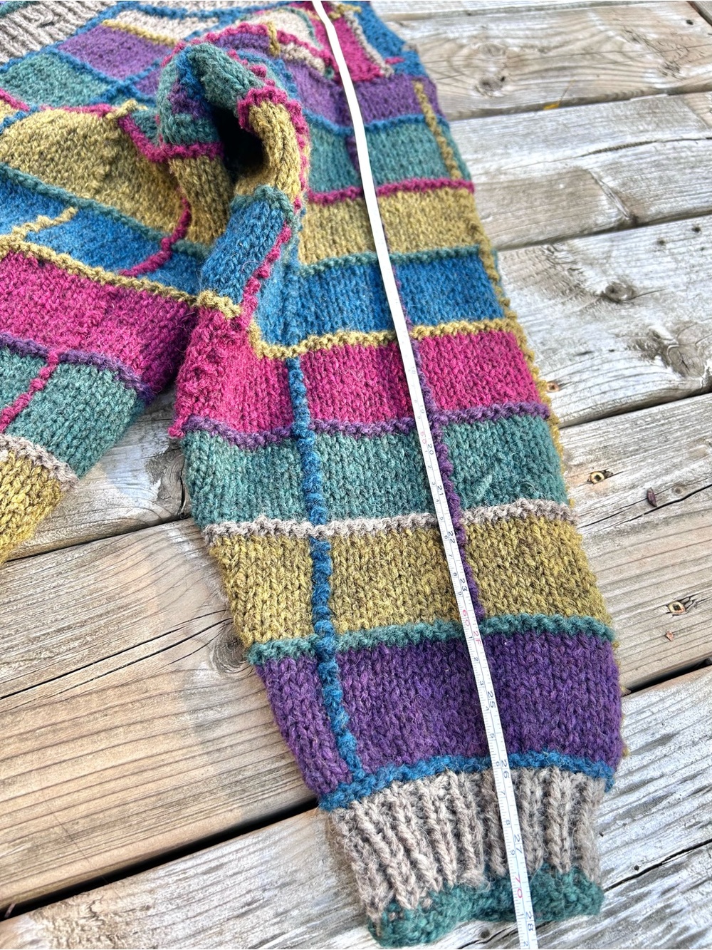 Artisan patchwork vibe boho wool knit sweater w cottagecore country prairie vibe - Picture 16 of 16